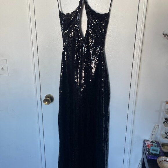 Black Sequin Keyhole Halter Backless Black Tie NWOT - Picture 6 of 10